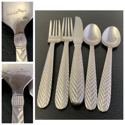 WALLACE “Reins” Stainless Glossy Braid Weave Flatware Forks Spoons Knife 5 pcs. - Image 1 of 4