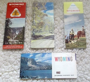 Vintage Lot () 4different Wyoming Road Maps 1950 - 1973 - Picture 1 of 9