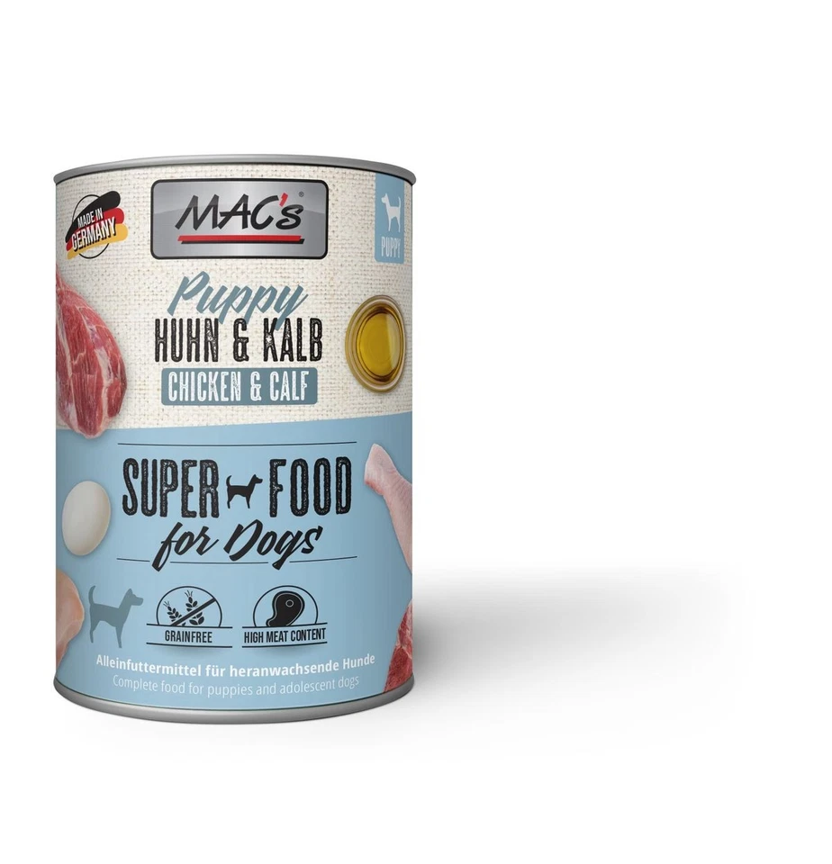 MACs Dog Puppy Huhn & Kalb | 6x 400g Welpenfutter nass getreidefrei - Bild 1 von 1