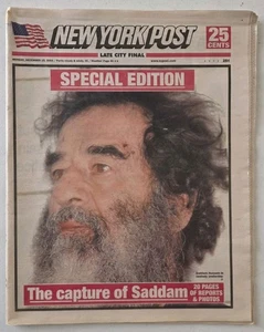 CAPTURE OF SADDAM HUSSEIN DECEMBER 2003 NEW YORK POST IRAQ WAR NEWSPAPER - Picture 1 of 9