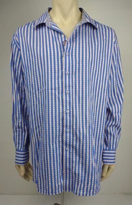 Robert Graham blue white striped Cotton long sleeve flip cuff button up mens 3XL - Picture 1 of 11