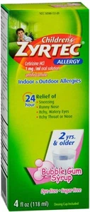 Zyrtec Children's 24HR Allergy Relief Antihistamine Bubblegum Syrup 4 Oz 6 Pack - Picture 1 of 2