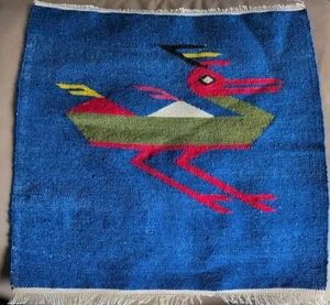 Tapestry Placemat Blue Woven Wool Decor Inca Aztec Peruvian Bird Road Runner - Picture 1 of 4