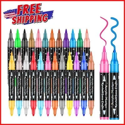24 COLORS DUAL TIP ACRYLIC PAINT MARKER PENS SET Painting Canvas Art Supplies - Image 1 of 4