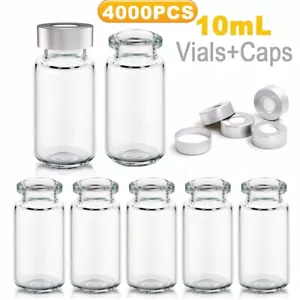 4000 Stück 10 ml Probenfläschchen + Silberkappen Quetschdeckel Glas klar Headspace Flaschen USA - Bild 1 von 18