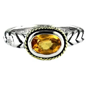 Andrea Candela 18k Yellow Gold & Sterling Citrine Halo Cable Band Ring ACR205-C - Picture 1 of 1