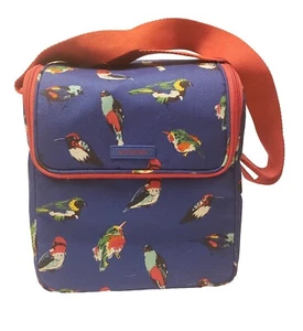 Vera Bradley Tody Birds isolierte Kühltasche Reißverschluss Beuteltasche/Lunchbox blau roter Rand - Bild 1 von 14