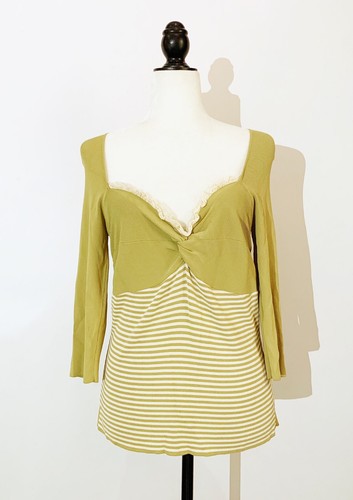 VALENTINO Maglione in pizzo con busto a righe verde salvia panna M