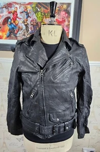 Topman Real Leather Biker Jacket Men's XS Pebbled Black Indian Buffalo D-Pocket - Picture 1 of 15