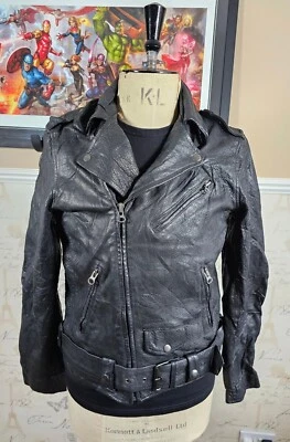 Chaqueta de motociclista de cuero real para hombre XS negra guijarro Indian Buffalo Marlon Brando Foto 1 de 4