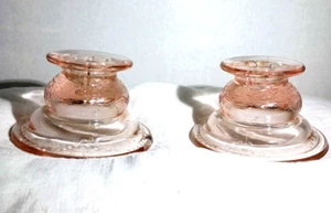 Vintage Pink Peach Depression Glass Candlestick Holders - Picture 1 of 8