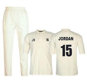 PERSONALISED CRICKET WHITES (SHIRT + TROUSERS ) CRICKET SHIRT CRICKET TROUSER - Picture 1 of 6