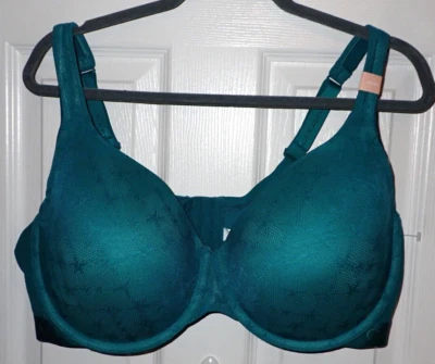 Lane Bryant Cacique 46DDD 轻薄衬里蕾丝 T 恤文胸青绿色 — 第 1/4 张图片