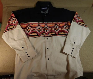 Men's Large Panhandle Southwestern Aztec Shirt Long Sleeve Snap Fastener Cotton - Picture 1 of 11