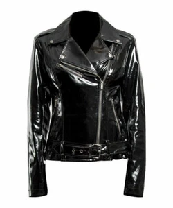 Gothic Moto PU BLACK Vinyl PVC EMO Motorcycle Jacket Punk Fetish - Picture 1 of 4