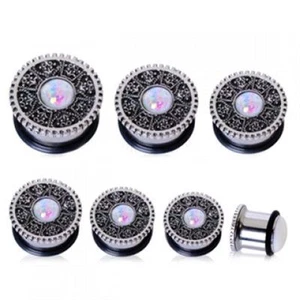 PAIR-Steampunk w/Opal Steel Single Flare Ear Plugs 05mm/4 Gauge  - Picture 1 of 4