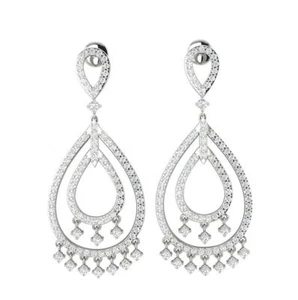 I1 G 1.55 Ct Genuine Diamond Dangle Chandelier Earrings 14K White Gold 1.55 Inch - Picture 1 of 10