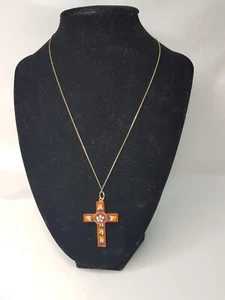 Religious Byzantine Mosaics Gold Tone Pendant Floral Cross Necklace - Italy - Picture 1 of 5