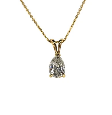 Precioso colgante de diamantes talla pera de 1,00 quilates de oro amarillo de 14 quilates. Foto 1 de 4