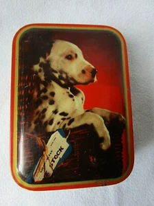 hermosa lata antigua Sharps Toffee caja de caramelos caja de chapa motivo de perro dálmata - Imagen 1 de 8