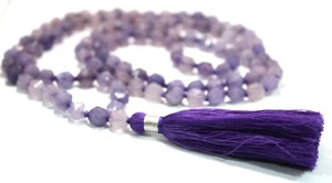Amethyst Mala Beads, Diamond Cut Faceted 108 bead Mala, Amethyst Mala Necklace - Picture 1 of 8