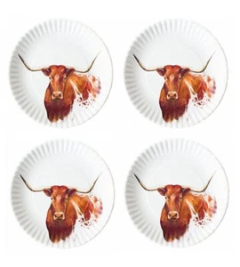 Western Longhorn Steer 9" Melamine Plates Set of 4 - Picture 1 of 2
