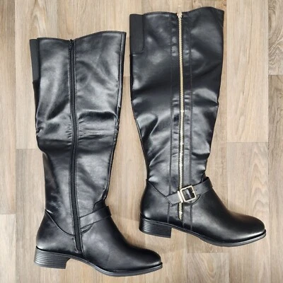 Botas de montar Shoe Dazzle Balmani para mujer talla 10 negras de imitación de cuero con cremallera Foto 1 de 4