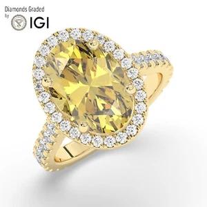 Oval Solitaire 14K Yellow Gold Vivid Yellow Engagement Ring,5.15 ct Labgrown IGI - Picture 1 of 17