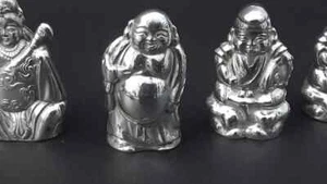 Handsome Set Buddha w 6 Immortals Chinese Export Sterling Silver Pepperettes - Picture 1 of 12