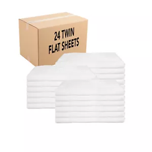 Flat Bed Sheets (Case of 24) White 180 Thread Count Bed Size Options Bulk Set - Picture 1 of 46