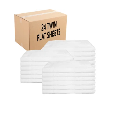 Flat Bed Sheets (Case of 24) White 180 Thread Count Bed Size Options Bulk Set - Image 1 of 4