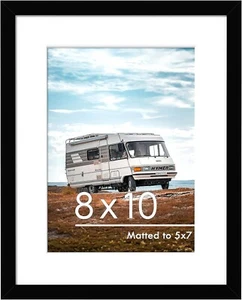 8x10 Picture Frame Black, Display Pictures 5 x 7 with Mat or 8 x 10 Without Mat - Picture 1 of 8