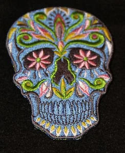 Totenkopf "Muerto"blau edel Patch Aufnäher/Aufbügler Rockabilly Sugar Skull NEU - Bild 1 von 1