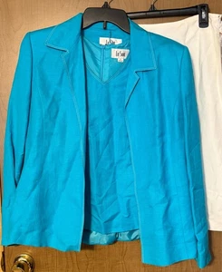 NWT Le Suit Linen Rayon 3-Piece Skirt Set Blue White Open Front Lined Size 10 - Picture 1 of 18