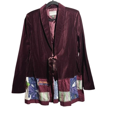 Chaqueta Blazer Beth Peterson Terciopelo Retazos Mujer 10 Borgoña Boho Vacaciones Foto 1 de 4
