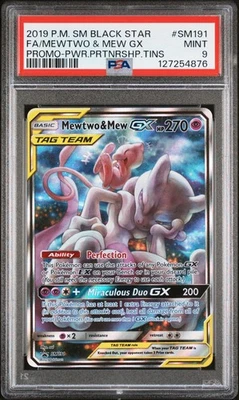 2019 POKEMON SM BLACK STAR PROMO #SM191 FULL ART/MEWTWO & MEW GX PSA 9 - Image 1 of 2