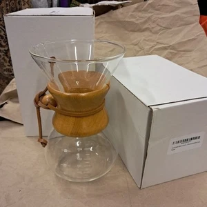 Pair of 600ml 4 Cup Classic Pour Over Coffee Makers, Handmade Glass, Wood Collar - Picture 1 of 7