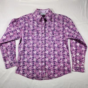 Wrangler Purple Shirt Girls XL Blk Pearl Snap Rodeo Print Western Cowgirl Horse - Picture 1 of 10