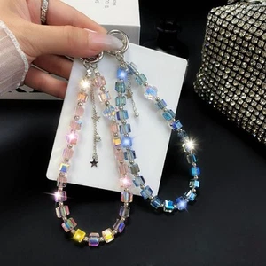 Sparkle Crystal Bead Pendant Clear Phone Charm Keychain Wrist Phone Lanyard - Photo 1 sur 14