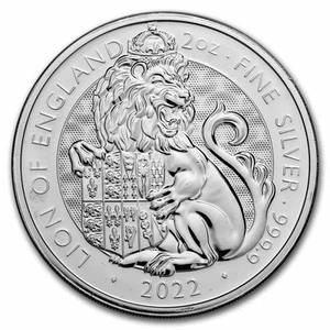 Moneda Gran Bretaña 2022 2 oz plata Royal Tudor Beasts El León de Inglaterra BU con - Imagen 1 de 2