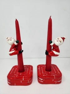 Vintage Holt Howard Santa Claus Christmas Candle Huggers & Chimney Bases Japan - Picture 1 of 13