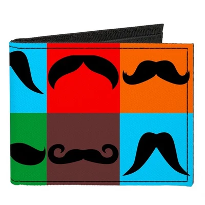 Canvas Bi-Fold Wallet Mustaches Multi Color Blocks/Black - Image 1 of 3