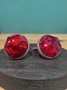 Pair Red Glass License Plate Reflectors Vintage Auto Motorcycle Topper Accessory - Picture 1 of 5