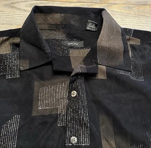 Gachu Black Geometric w/ Metallic Details Shirt Mens XL Short Sleeve Button Up - Picture 1 of 17