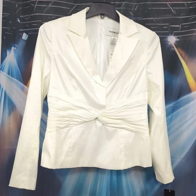 Chaqueta VICTOR COSTA Talla 12 Marfil Ocasión Especial Envolvente Look Back Cremallera ¡NUEVA CON ETIQUETAS! Foto 1 de 4