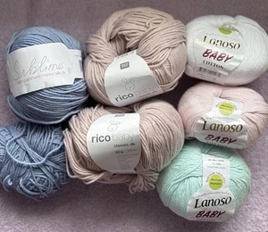 Bundle Baby Yarn, Rico, Sublime, Lanoso Cotton 332g In Total, White,Blue,Pink - Picture 1 of 8