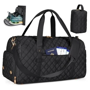 Gym Bag for Women, Travel Duffle Bag with Shoe Compartment & Wet 40L Black - Picture 1 of 7