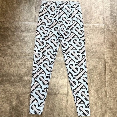 Burberry TB Monogram Logo Print Stretch Leggings Pants Activewear Yoga Gym Blue - Image 1 of 4