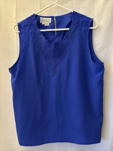Vintage Silk Land Damen blau Seide Tank Bluse Gr. L Rundhals bestickt - Bild 1 von 6
