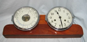 Vintage Fulton Ships Bell Clock Barometer Set Germany Chrome Wood Stand Working - Picture 1 of 8
